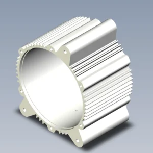 Custom CNC machined aluminum motor housing with heat sink fins by Qiming Machinery