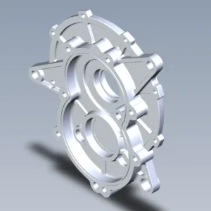 Custom CNC machined front cover plate with M8 threaded holes and dual shaft bore by Qiming Machinery