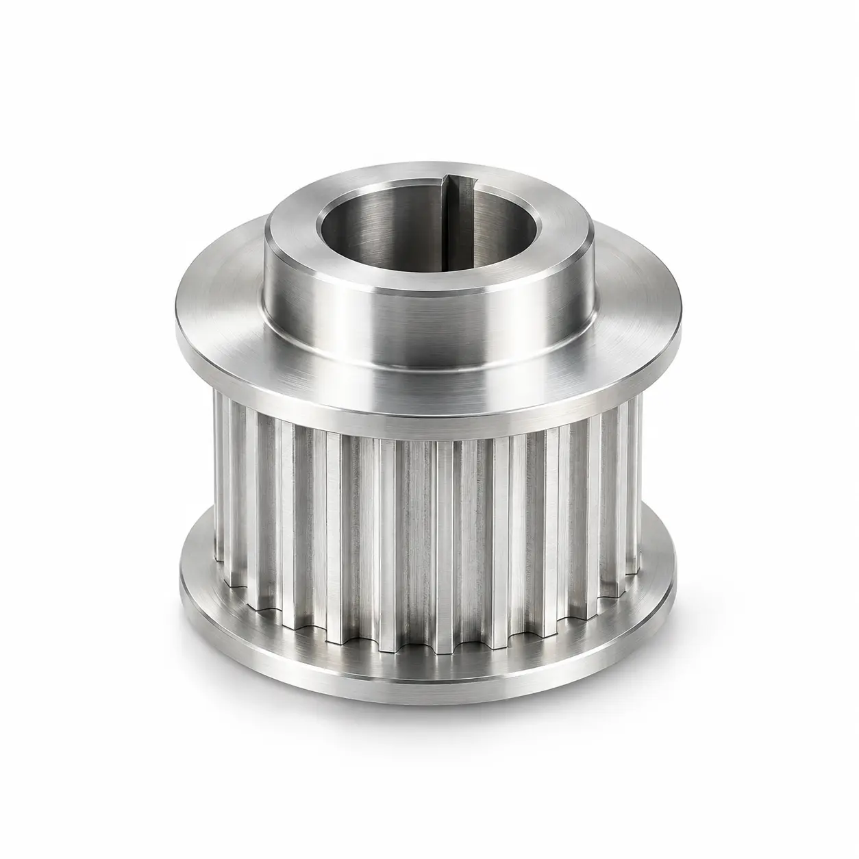 Precision machined metal timing belt pulley with keyway for industrial power transmission